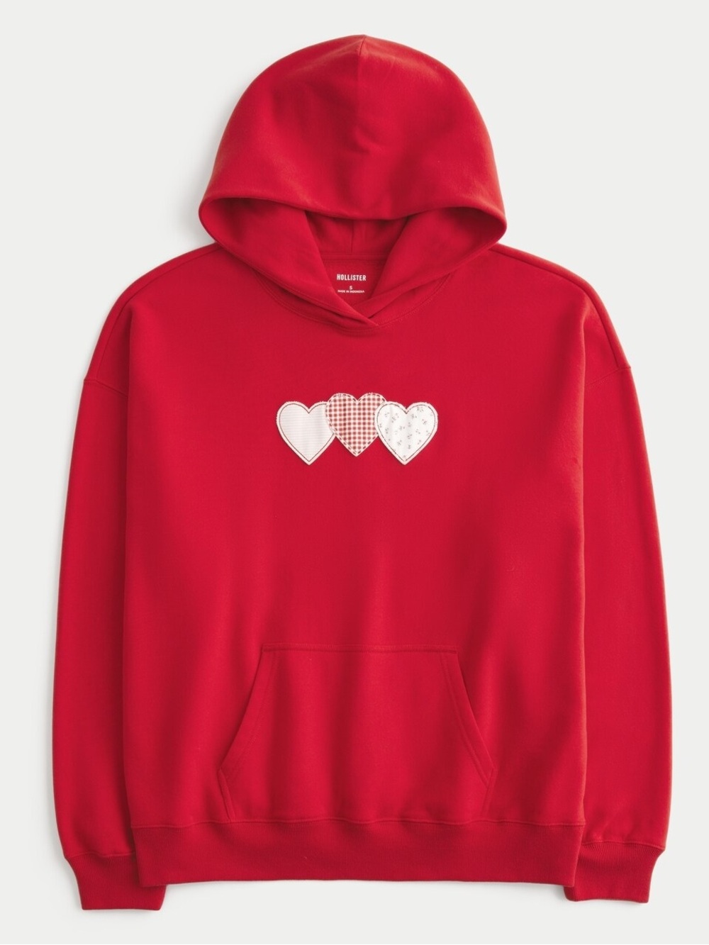 Hollister Red Hoodie with Triple Heart Appliques - Picture 2 of 4